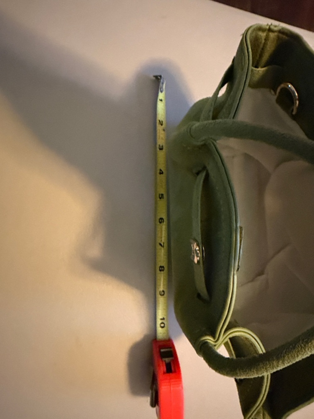 New Olive Green Mini Faux Suede Top-Handle Bucket Bag W/ strap - Picture 8 of 9